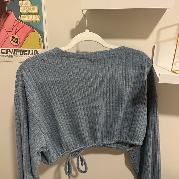 Blue Ribbed Crop Sweater - Picture 2 of 2